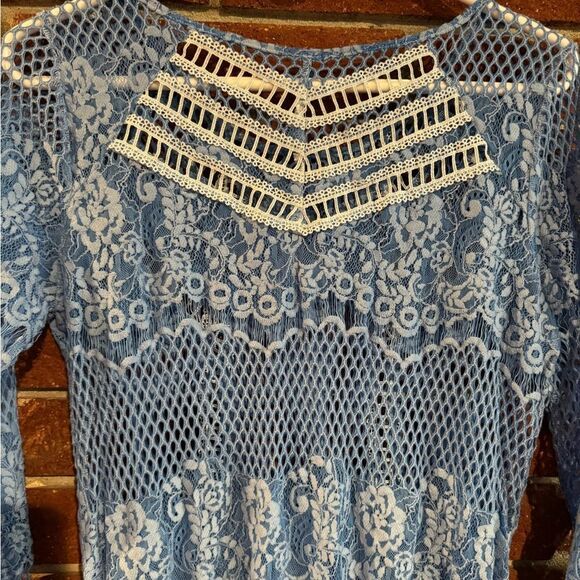 Free People Blue Long Sleeve Lace Sheath Cover-Up - Picture 9 of 10